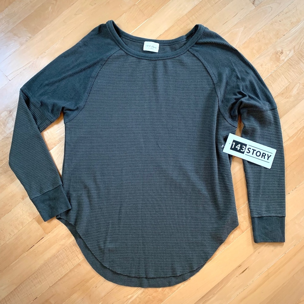 NWT 143 Story Long Sleeve Waffle Thermal Knit Top in Olive Size S